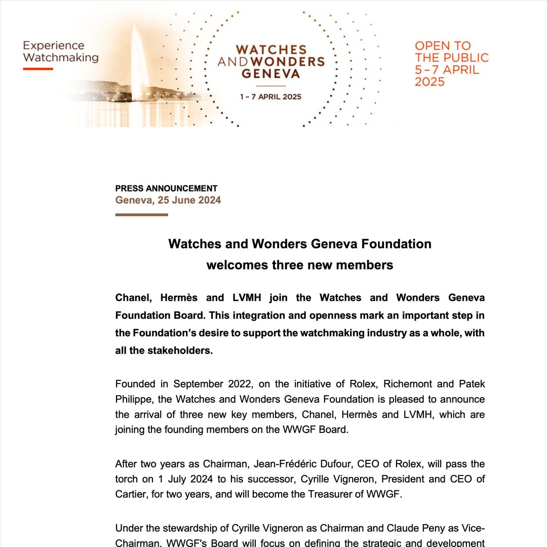 25.06.2024 - Watches and Wonders Geneva Foundation welcomes three new members